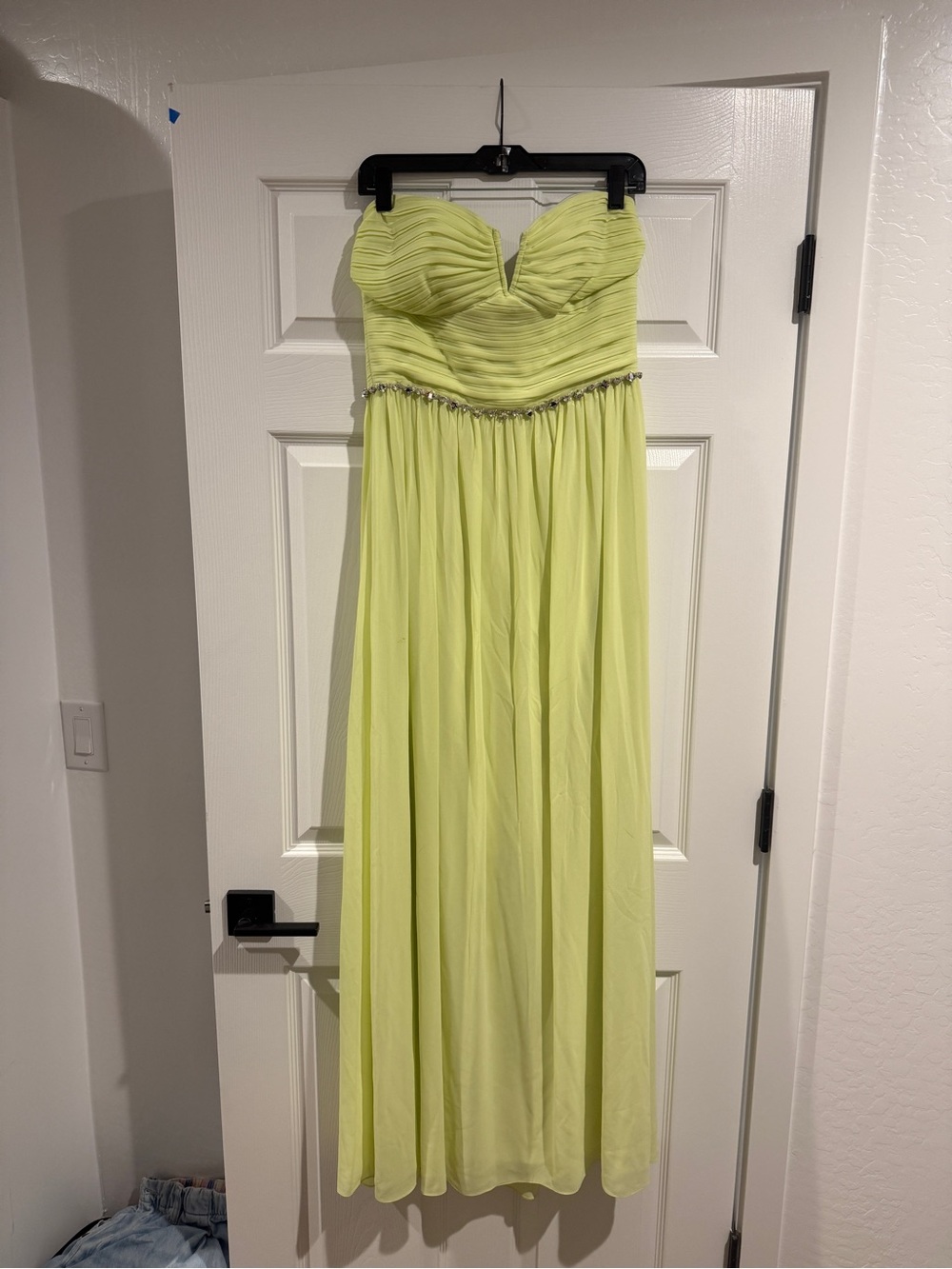 Gianni Bini Strapless Lime Chiffon Gown with Beaded Waist